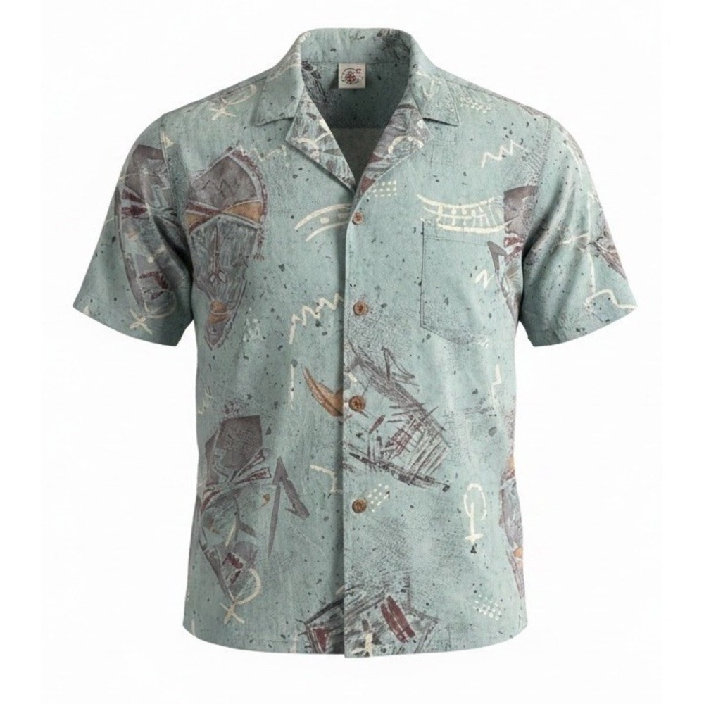 NO FEAR Vintage 1984 Hawaiian Shirt Mens L Abstract Tribal USA